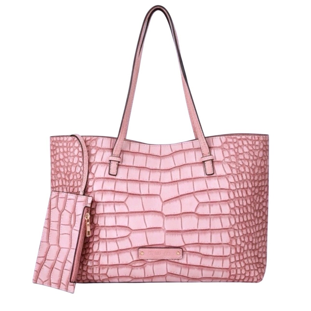 De Vesi Tote Bag Women Large Pink Croc Embossed Shoulder Bag Pouch New